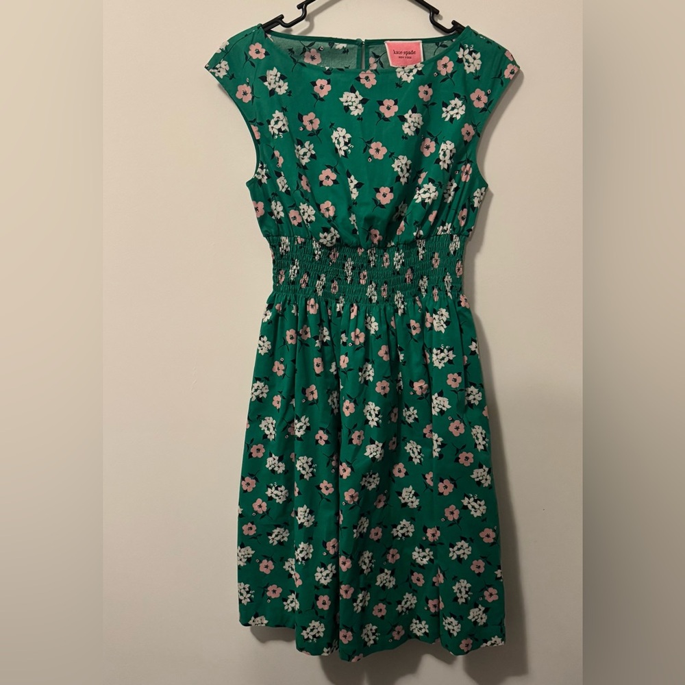 Kate Spade Lily blooms smocked Floral Green women’s  Dress small